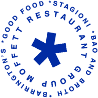 blue MRG logo with asterick in middle and words moffett restaurant group circling around it